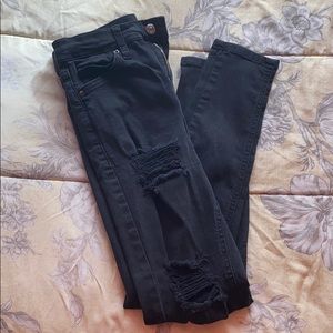 TOPSHOP Mid-Rise Blk Ripped Skinny Denim